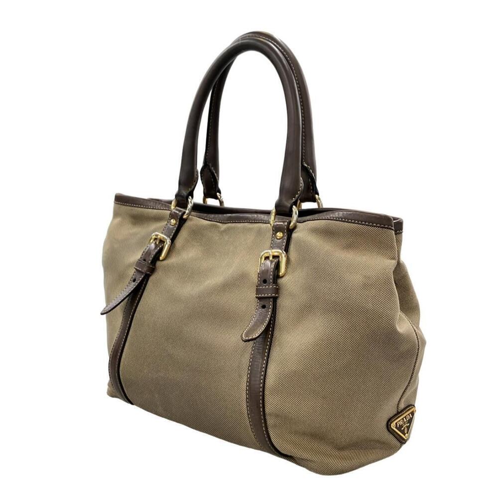 Prada Logo Jacquard Tote Shoulder bag brown leather - Picture 3 of 6